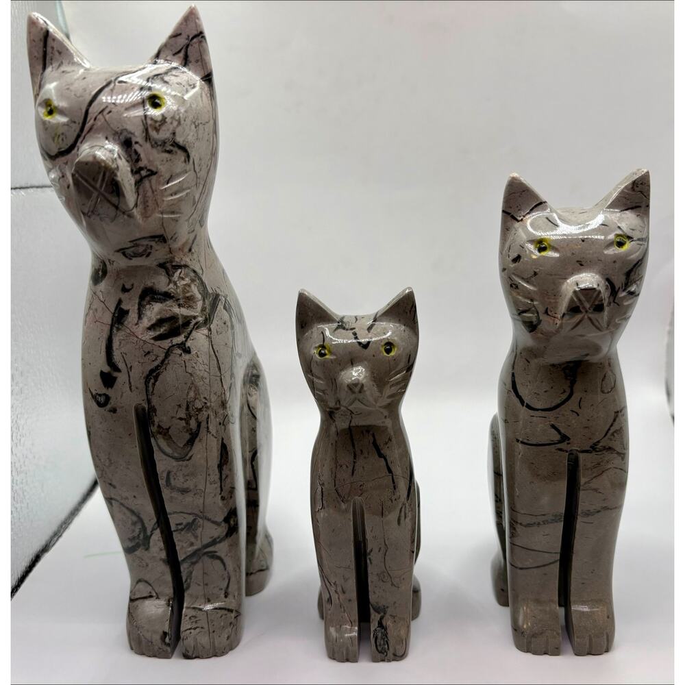 Cats Set of 3 Hand Crafted from Mayan Stone - Picture 2 of 7